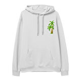 Palmiye  Baskılı Beyaz Hoodie