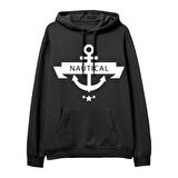 Nautical  Baskılı Siyah Hoodie