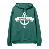 Nautical  Baskılı Yeşil Hoodie