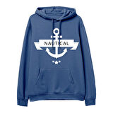 Nautical Baskılı Hoodie-Royal Mavi
