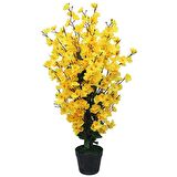 Yapay Ağaç Sarı Bahardalı Ağacı Japon Kiraz Çiçeği Sakura Çiçeği 80x35cm Siyah Plastik Saksılı