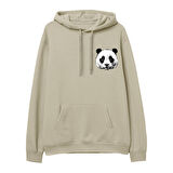 Panda Baskılı Hoodie-Krem