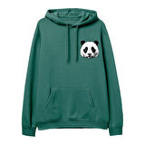 Panda Baskılı Hoodie-Yeşil
