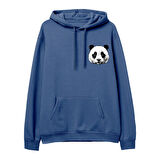 Panda Baskılı Hoodie-Royal Mavi