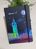 Londra Hologramlı Sert Kapak Lastikli Çizgili Defter 14x20cm 80 Yaprak