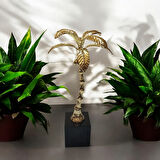 Altın Renk Altı Siyah Mermer Dekoratif Palmiye