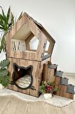 Mavitrend Ahşap Büyük Kedi Evi XXL Açık Teraslı Model 5 Kg Üstü Kediler İçin Kahve- Siyah Renk