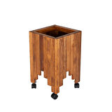 Dekoratif Ahşap Saksılık Çiçeklik Ahşap Saksı Altlığı 30x30x45 cm Tekerlekli Saksı Sehpası