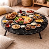 90 Cm Çap - Ahşap Kaplama Katlanabilir Yer Sofrası - Oyun Masası - 21 Cm Yükseklik