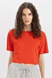 DeFacto Boxy Fit Bisiklet Yaka Penye Basic Kısa Kollu Tişört C7459AX24SMRD56