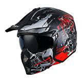 Sway Çene Açılır Kask Sw X1-X Seul Warrior Mat Siyah Gri Kırmızı