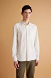 DeFacto Regular Fit Polo Yaka Krinkıl Basic Düz Uzun Kollu Beyaz Gömlek B6484AX24SPWT32