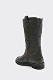 Hakiki Deri Bilekte Fermuarlı Kadın Diz Altı Çizme