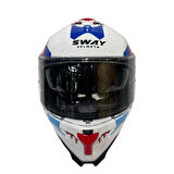 Sway Kapalı Kask Sw 865 Titan Beyaz Mavi Kırmızı