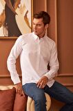 Erkek Kolay Ütülenebilir Oxford Slim Fit Gömlek Beyaz MARS36