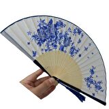Bambu İpek Kumaş Yelpaze Japon Tasarım Çiçek ve Kelebek Desenli Çanta Boy