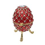 Faberge Yumurta Swarovski Taşlı Lüks Mücevher Kutusu Kırmızı 10 cm