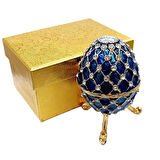 Faberge Yumurta Swarovski Taşlı Lüks Mücevher Kutusu Mavi 10 cm