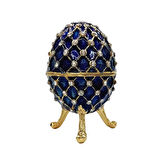 Faberge Yumurta Swarovski Taşlı Lüks Mücevher Kutusu Mavi 10 cm