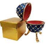 Faberge Yumurta Swarovski Taşlı Lüks Mücevher Kutusu Mavi 10 cm