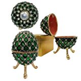 Faberge Yumurta Swarovski Taşlı Lüks Mücevher Kutusu Yeşil 10 cm