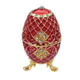 Faberge Yumurta Swarovski Taşlı Lüks Mücevher Kutusu Kırmızı 10cm