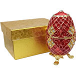 Faberge Yumurta Swarovski Taşlı Lüks Mücevher Kutusu Kırmızı 10cm