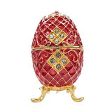 Faberge Yumurta Swarovski Taşlı Lüks Mücevher Kutusu Kırmızı 10cm
