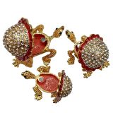 Swarovski Taşlı Kırmızı Kaplumbağa Mücevher Kutusu Üçlü Set