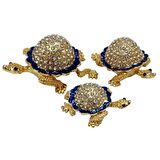 Swarovski Taşlı Mavi Kaplumbağa Mücevher Kutusu Üçlü Set