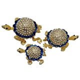 Swarovski Taşlı Mavi Kaplumbağa Mücevher Kutusu Üçlü Set