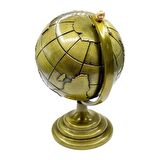 Vintage Metal Dünya Küre Biblo Antik Bronz 12 cm