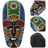 Ahşap Aborjin Mask 20 cm Renkli Duvar Dekoru Maske