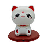 Maneki Neko Beyaz Kafa Sallayan Şans Kedisi Büyük Solar Güneş Enerjili