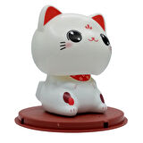 Maneki Neko Beyaz Kafa Sallayan Şans Kedisi Büyük Solar Güneş Enerjili