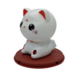 Maneki Neko Beyaz Kafa Sallayan Şans Kedisi Büyük Solar Güneş Enerjili