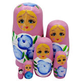 Ahşap Matruşka Bebek Altılı Set Gül Pembe