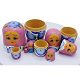 Ahşap Matruşka Bebek Altılı Set Gül Pembe