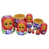 Ahşap Matruşka Bebek Altılı Set Kırmızı