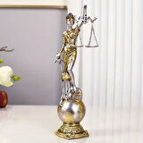 Themis Adalet Terazisi Heykeli ve Dünya Biblo Gümüş 24cm