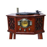 Gramofon Ahşap Standlı Pikap Plakçalar Radyo Bluetooth Usb 130cm CW003