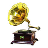 Gramofon Plakçalar Nostaljik Kurmalı Ahşap Kare ASIG509