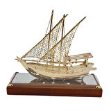 Pirinç Yelkenli Gemi Altın Kaplama Katar Dhow Teknesi Kutulu 29cm No.1