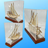 Pirinç Yelkenli Gemi Altın Kaplama Katar Dhow Teknesi Kutulu 29cm No.1