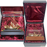 Pirinç Yelkenli Gemi Altın Kaplama Katar Dhow Teknesi Kutulu No.3