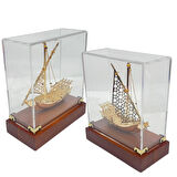 Pirinç Yelkenli Gemi Altın Kaplama Katar Dhow Teknesi Kutulu No.3