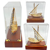 Pirinç Yelkenli Gemi Altın Kaplama Katar Dhow Teknesi Kutulu No.3