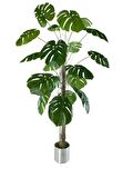 Yapay Ağaç Monstera 18 Dallı Çalılı Gövde 120x60cm Gümüş Aleminyum Saksıda