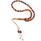 Beyzi Kesim 12x8 mm Sıkma Kehribar Alpaka Püsküllü Tesbih