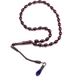 Arpa Kesim 11x7 mm  Ateş Kehribarı 34 Cm Alpaka Püsküllü Tesbih 